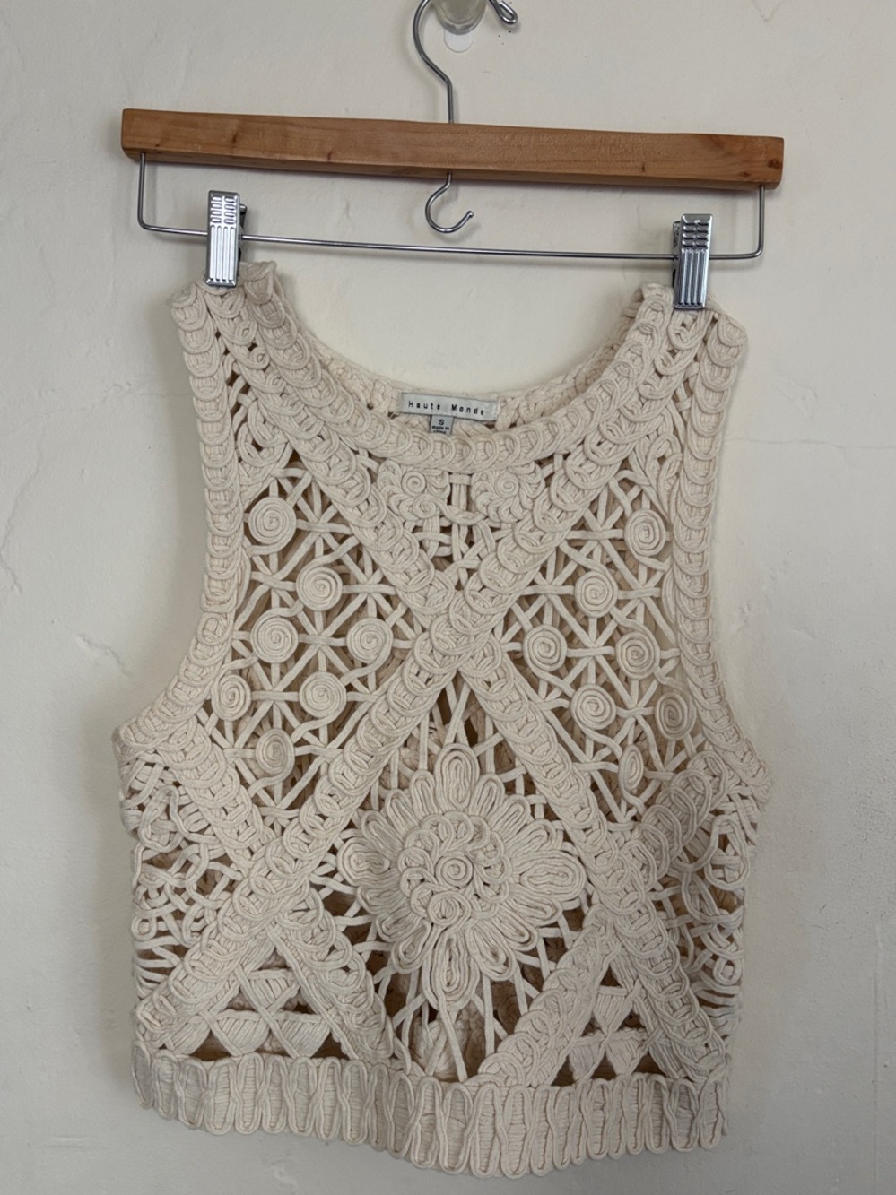 Haute Monde Cream Crochet Tank with Medallion Lace